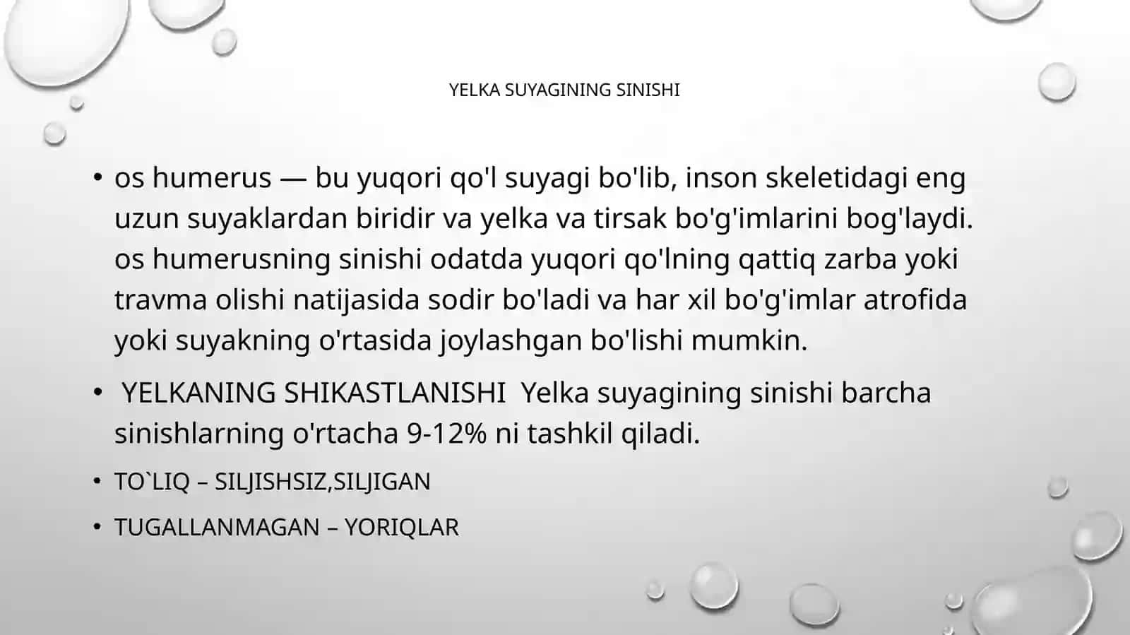 Yelka suyaklarining sinishlari va yelka suyakgi boshchasini chiqishi 2