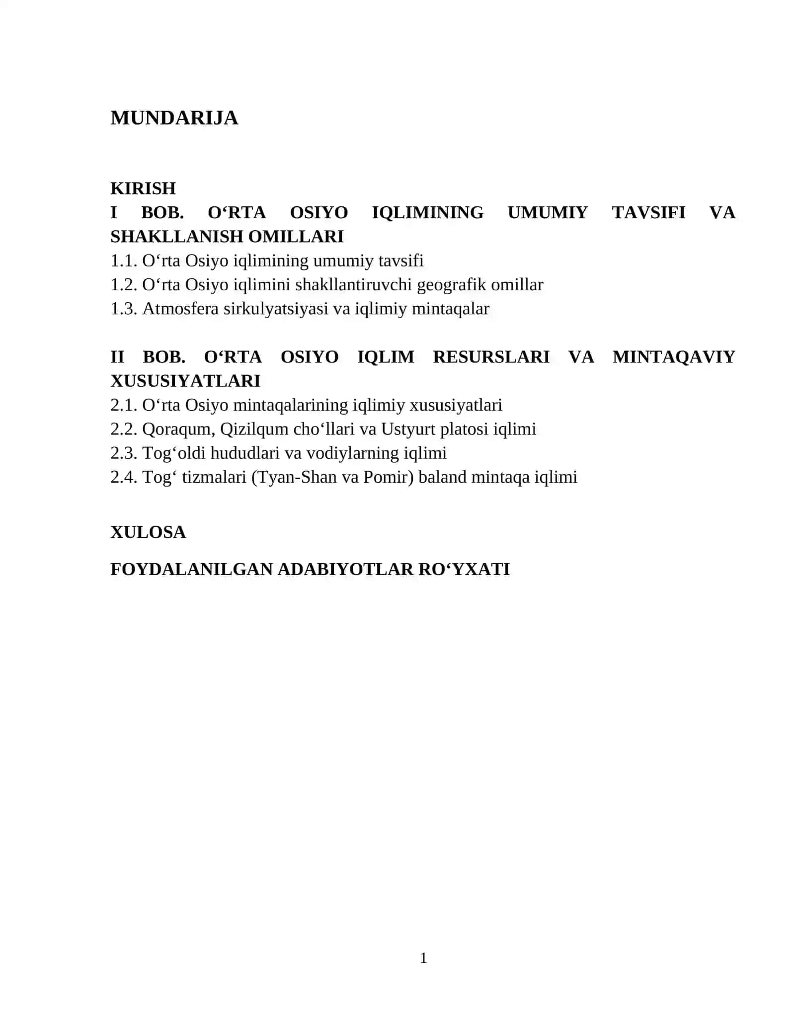 Oʻrta Osiyoning iqlimiy resurslari Kurs ishi 2