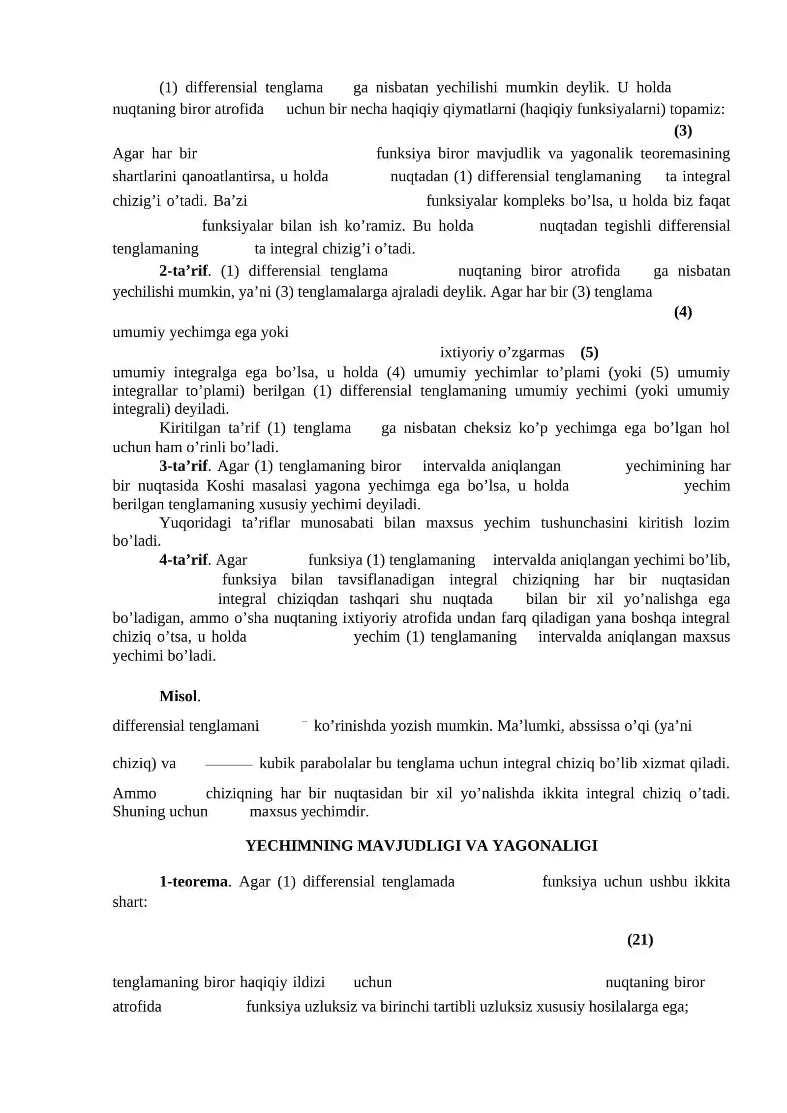 Hosilaga nisbatan yechilmagan birinchi tartibli differensial tenglama yechimining mavjudlik va yagonalik teoremasi 2