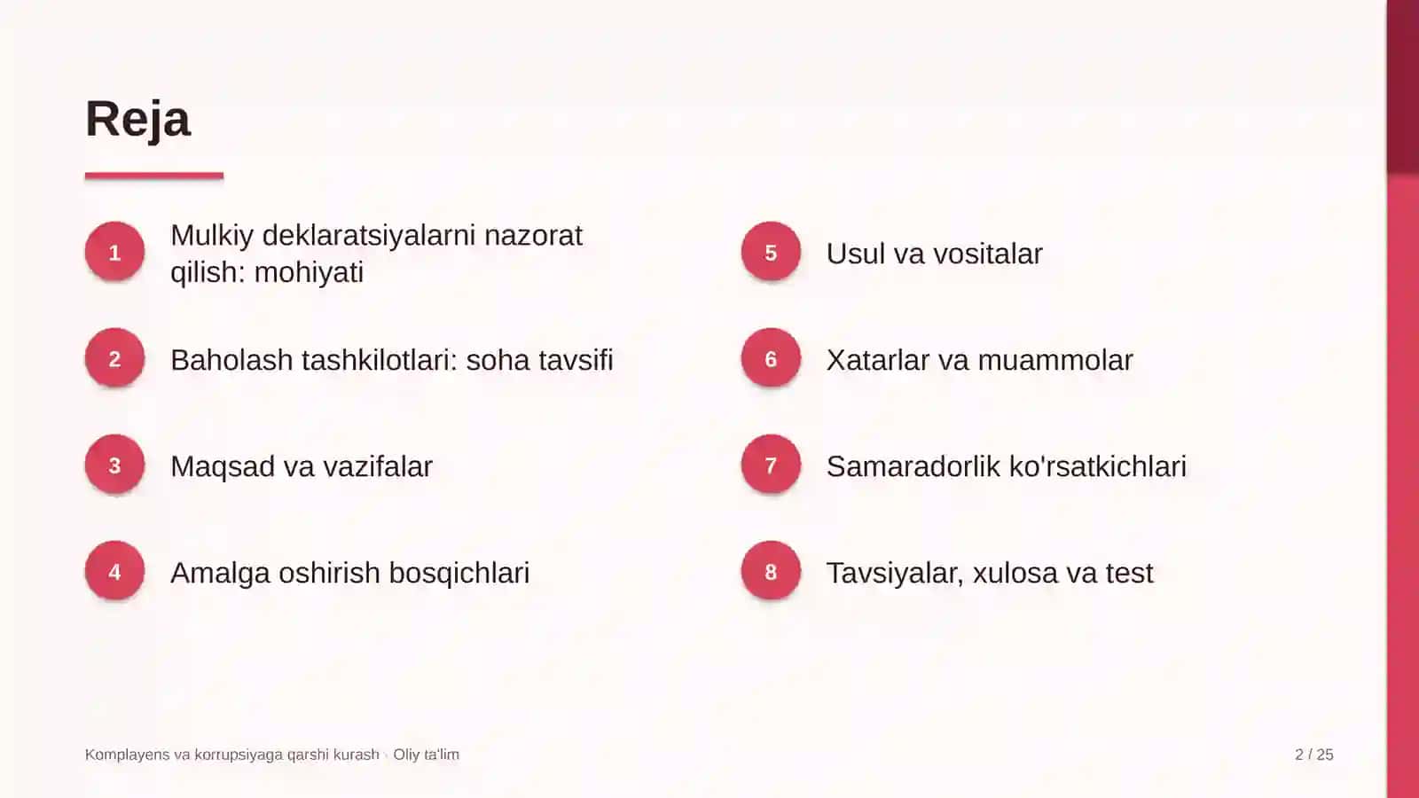 Komplayens va korrupsiyaga qarshi kurash · Oliy ta'lim 2