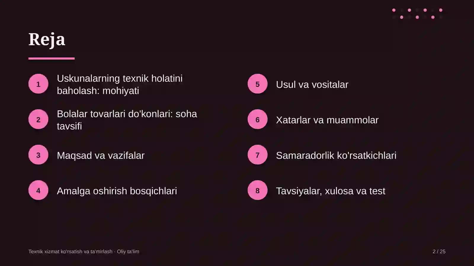 TEXNIK XIZMAT KO'RSATISH VA TA'MIRLASH · OLIY TA'LIM 2