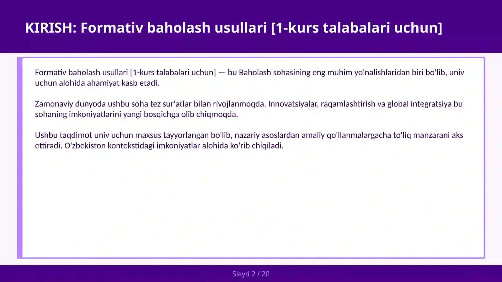 Formativ baholash usullari [1-kurs talabalari uchun] 2