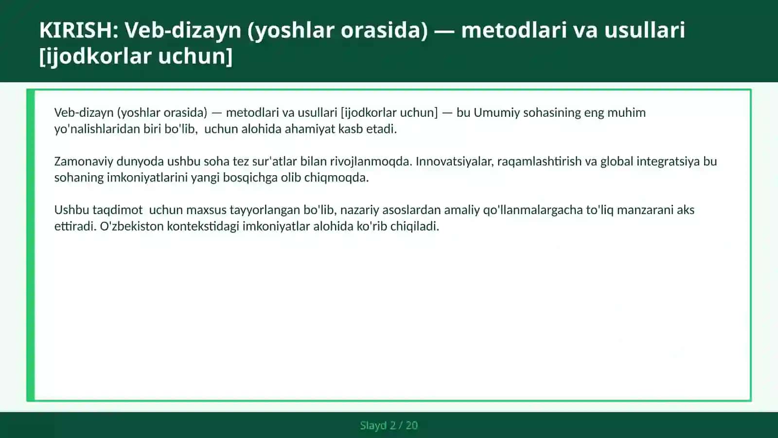 VEB-DIZAYN (YOSHLAR ORASIDA) — METODLARI VA USULLARI [IJODKORLAR UCHUN] 2