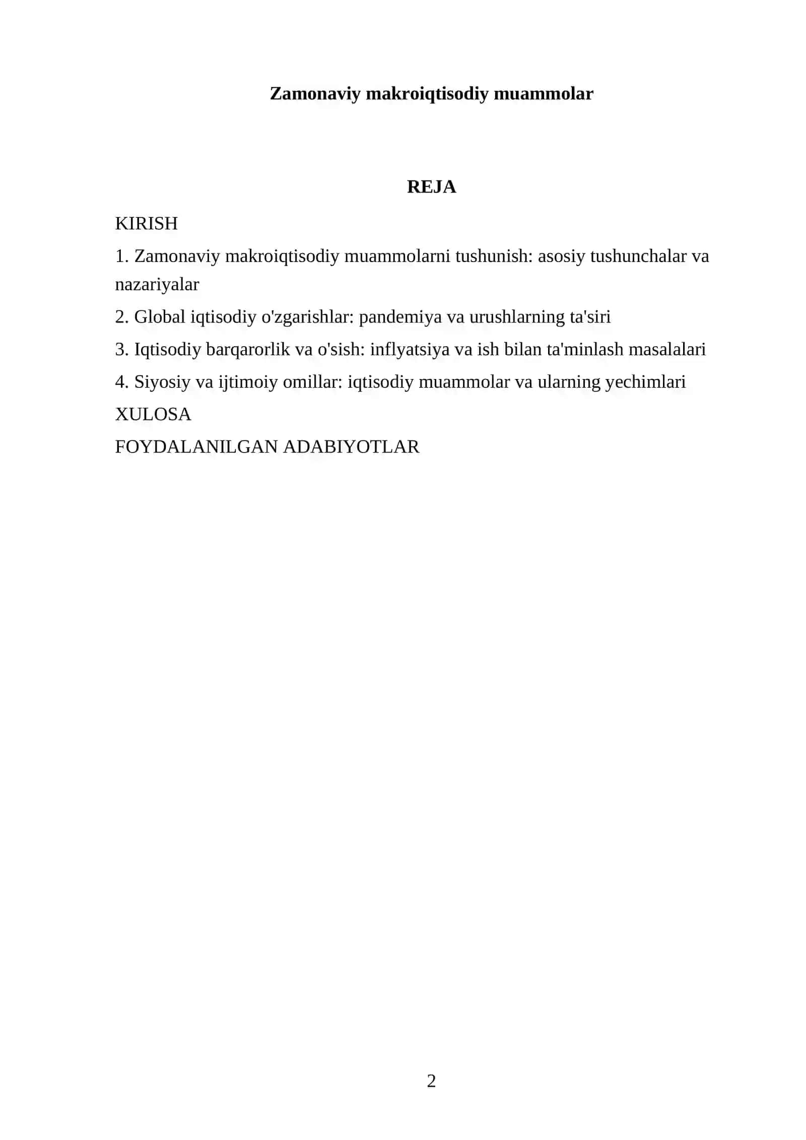 Zamonaviy makroiqtisodiy muammolar 2