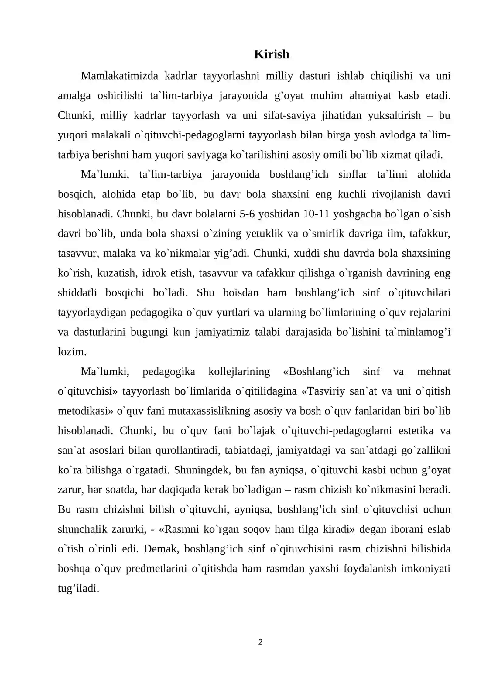 Umumta'lim maktablarida manzara janrini o'qitish metodikasi | Bitiruv malakaviy ishi | Tasviriy san'at | DOCX 2
