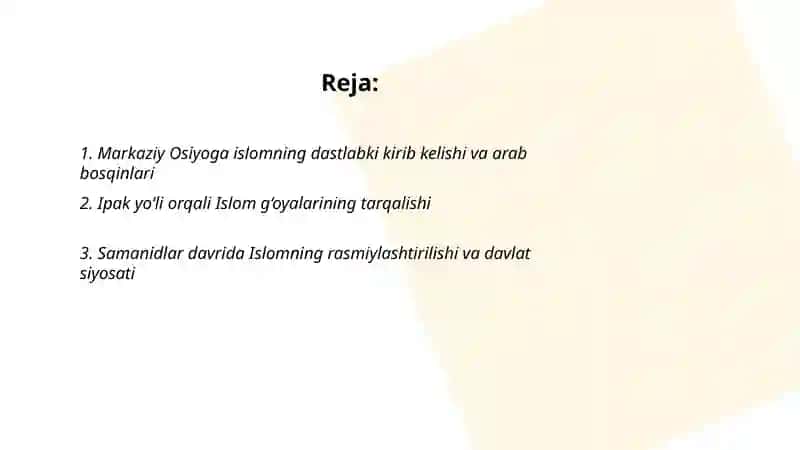 Markaziy Osiyoga islomning kirib kelishi va ijtimoiy-manaviy tarbiyadagi oʻzgarishlar 2