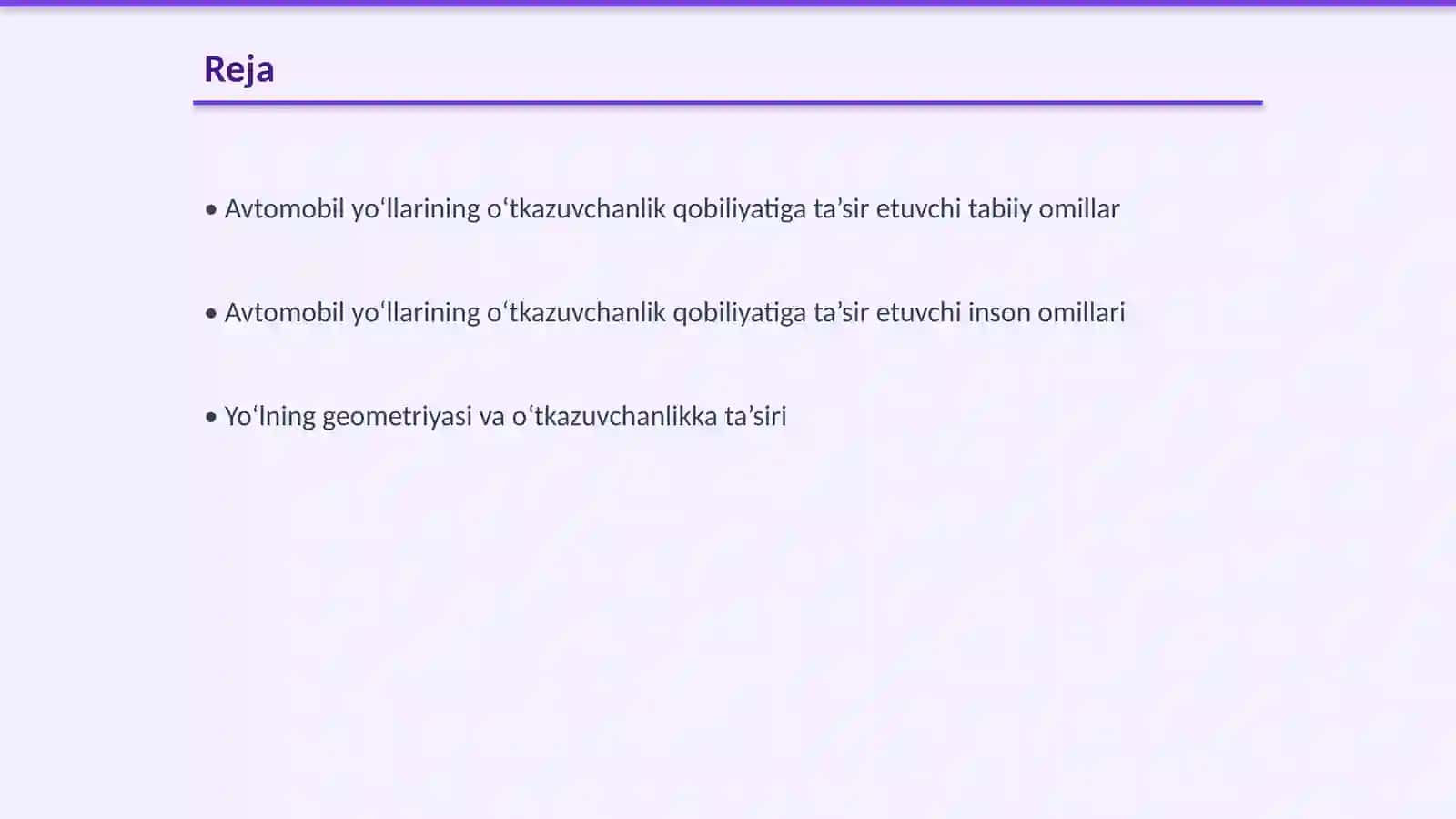 Avtomobil yo‘llarining o‘tkazuvchanlik qobiliyatiga ta’sir etuvchi omillar 2