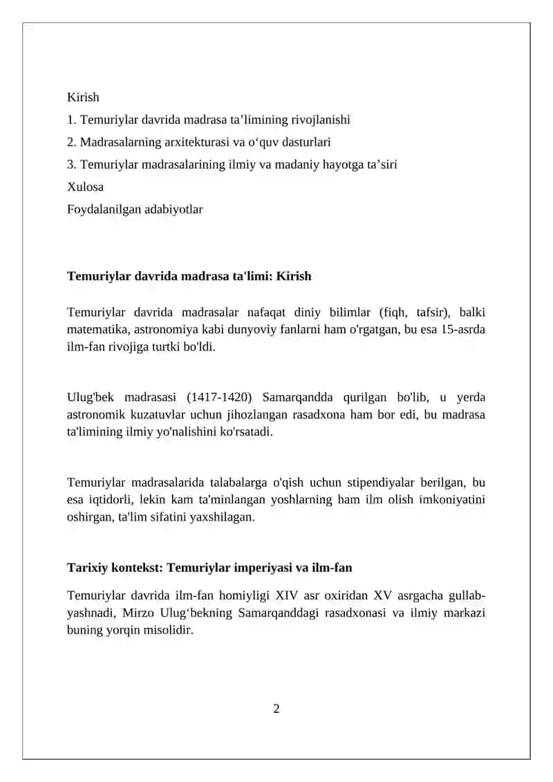Temuriylar davrida madrasa ta'limi 2