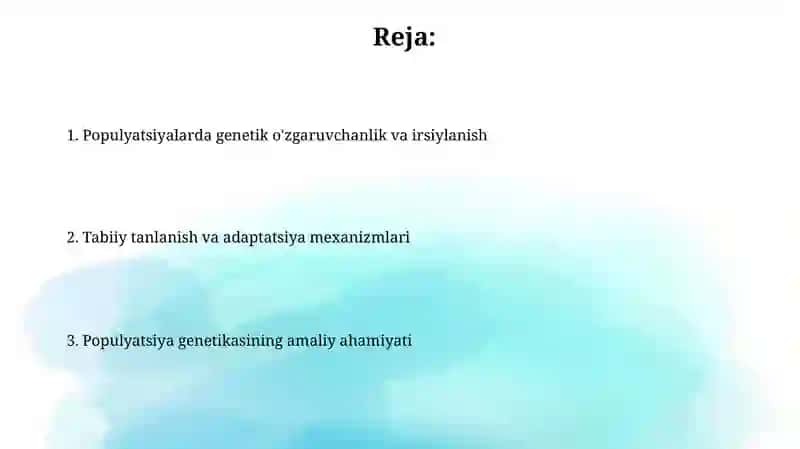 Sof populyatsiyalarda belgilarning irsiylanishi 2