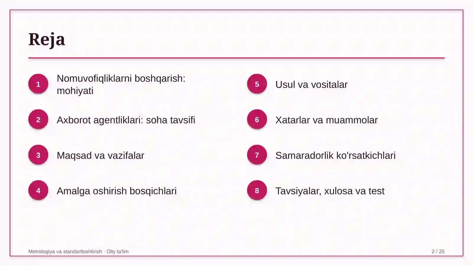 Metrologiya va standartlashtirish · Oliy ta'lim 2