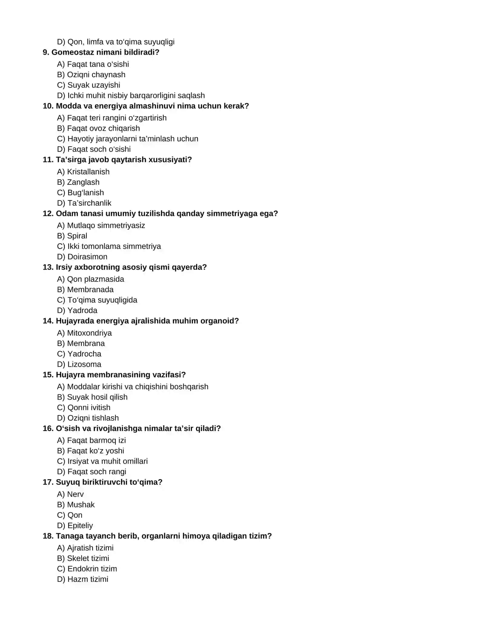 8-SINF BIOLOGIYA 200 TA MAVZULASHTIRILGAN TEST 2