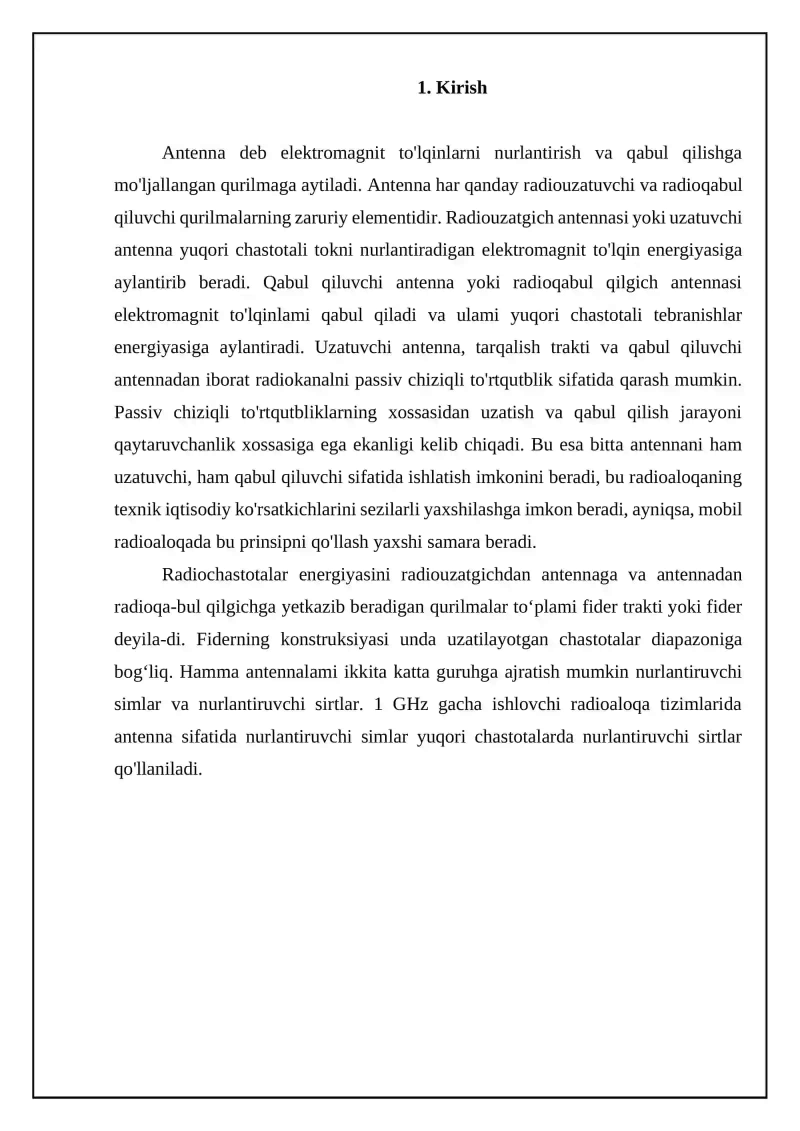 Antennani ekvivalent generator sifatida qabul qilish 2