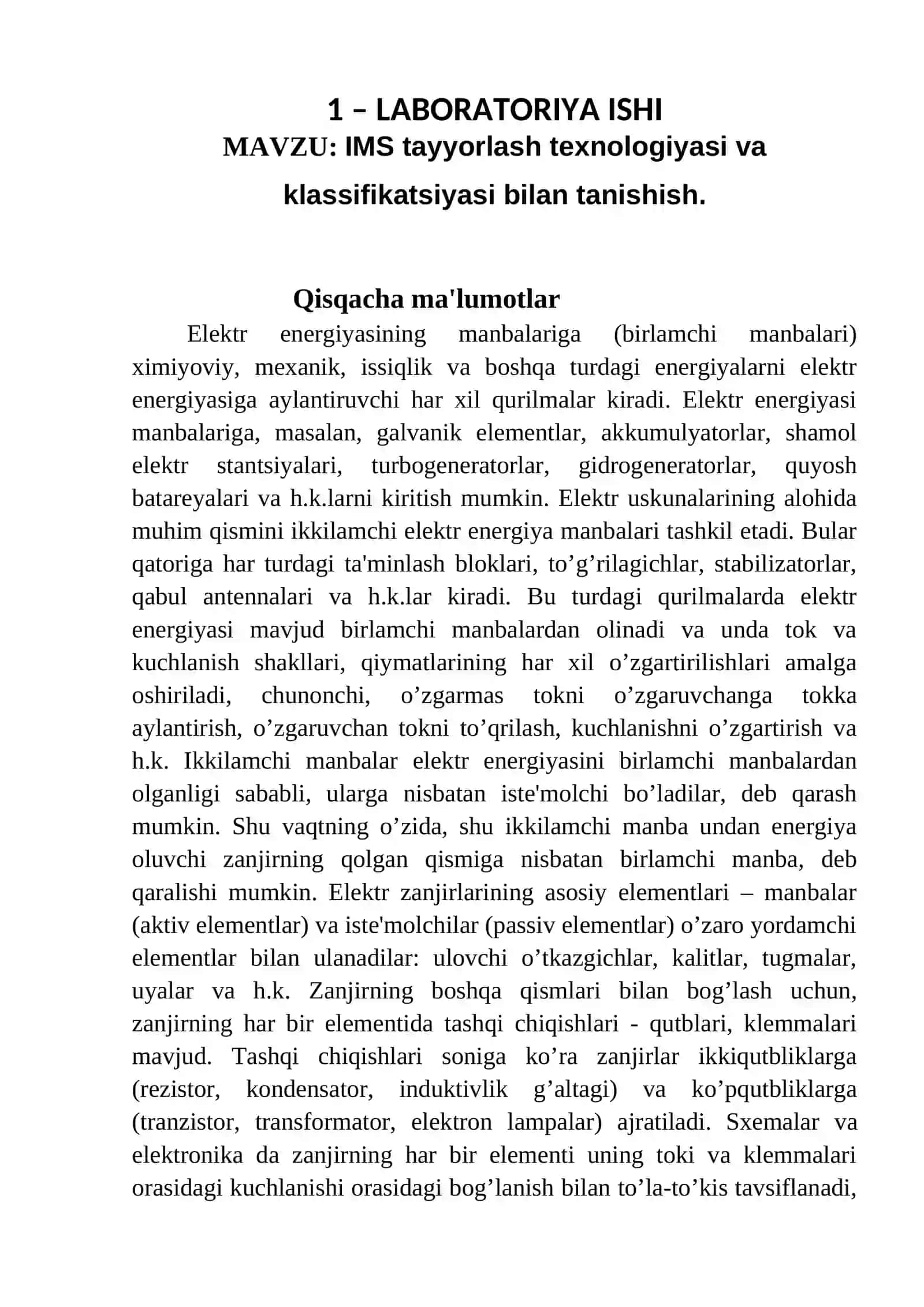 IMS tayyorlash texnologiyasi va klassifikatsiyasi bilan tanishish 2
