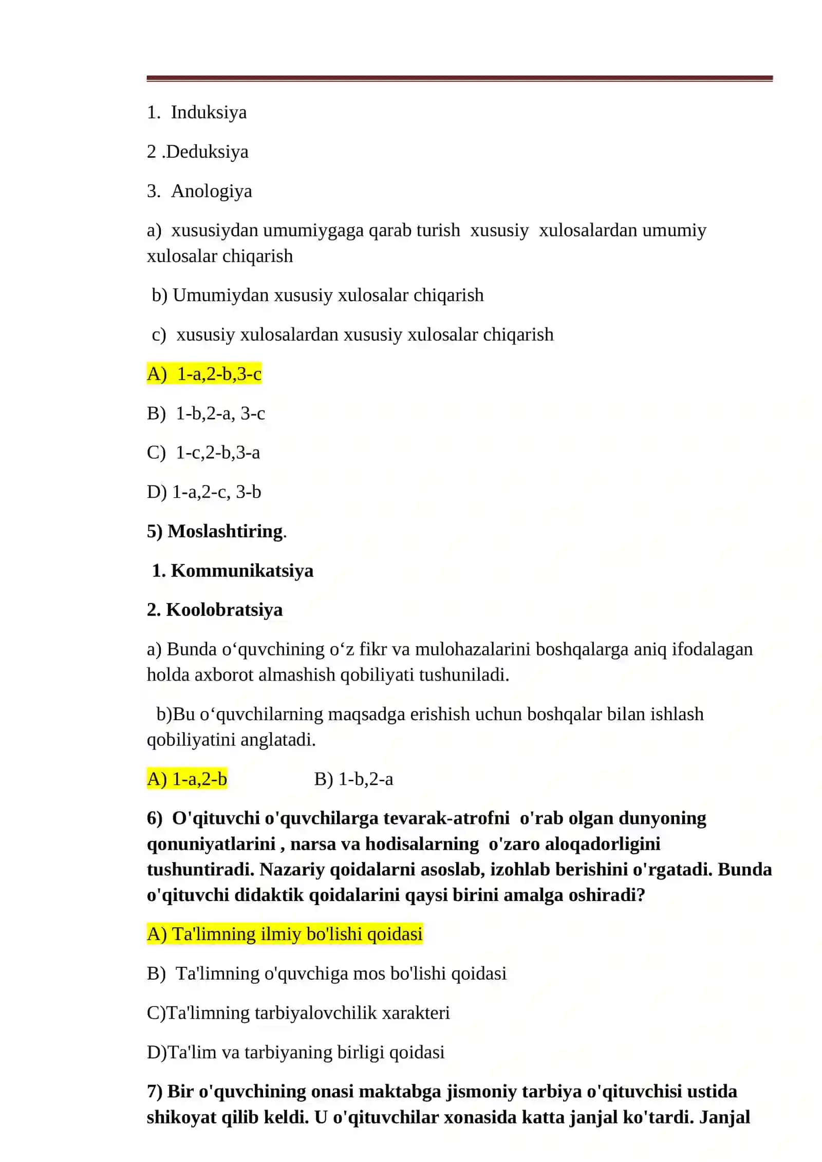2026 yil attestatsiyaga toyfaga tushgan pedagogik mahoratdan testlar 2