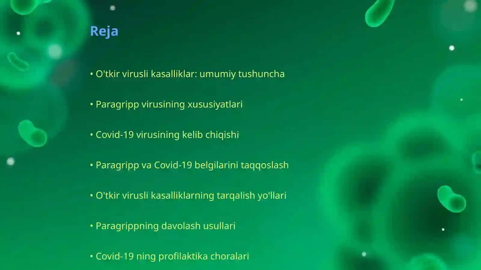 O'tkir virusli kasalliklar Paragripp Covid-19 2