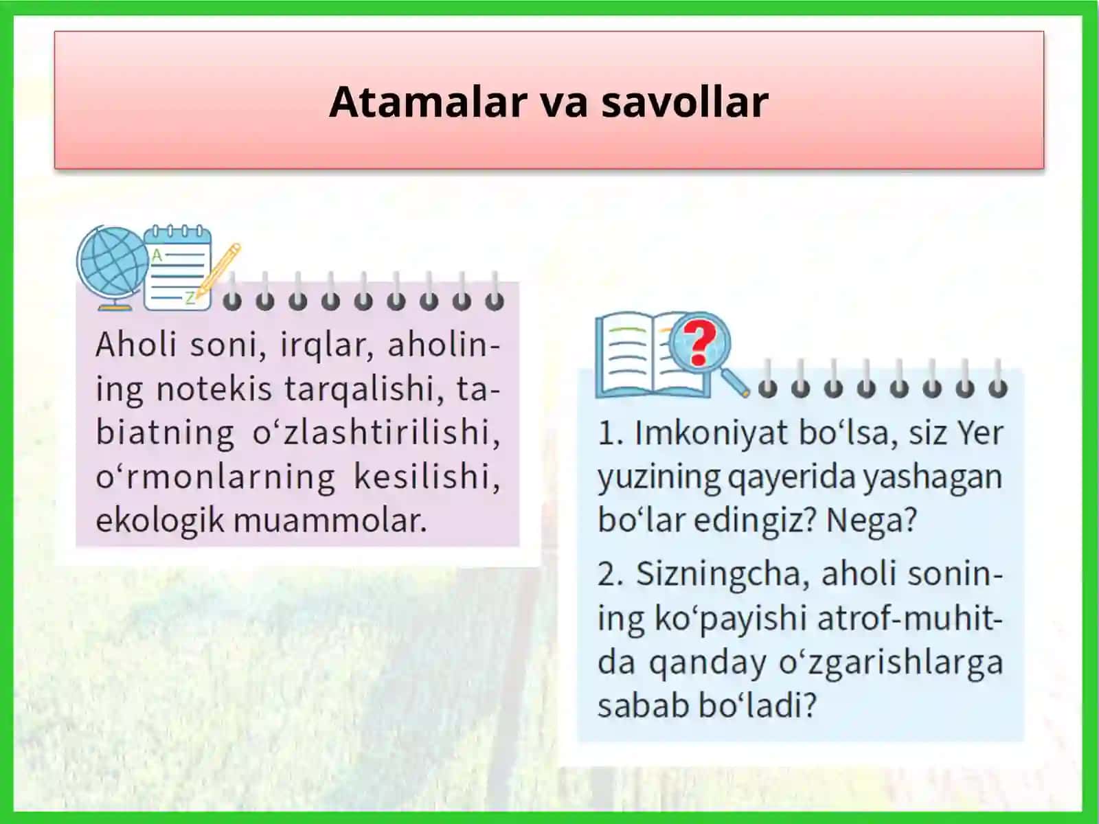 Yer yuzi aholisi va uning tabiatga ta’siri (7-sinf geografiya) 2