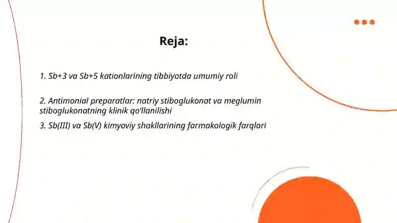 Sb+3,Sb+5 kationlarini tibbiyotda qoʻllanilishi va analitik reaksiyalari 2