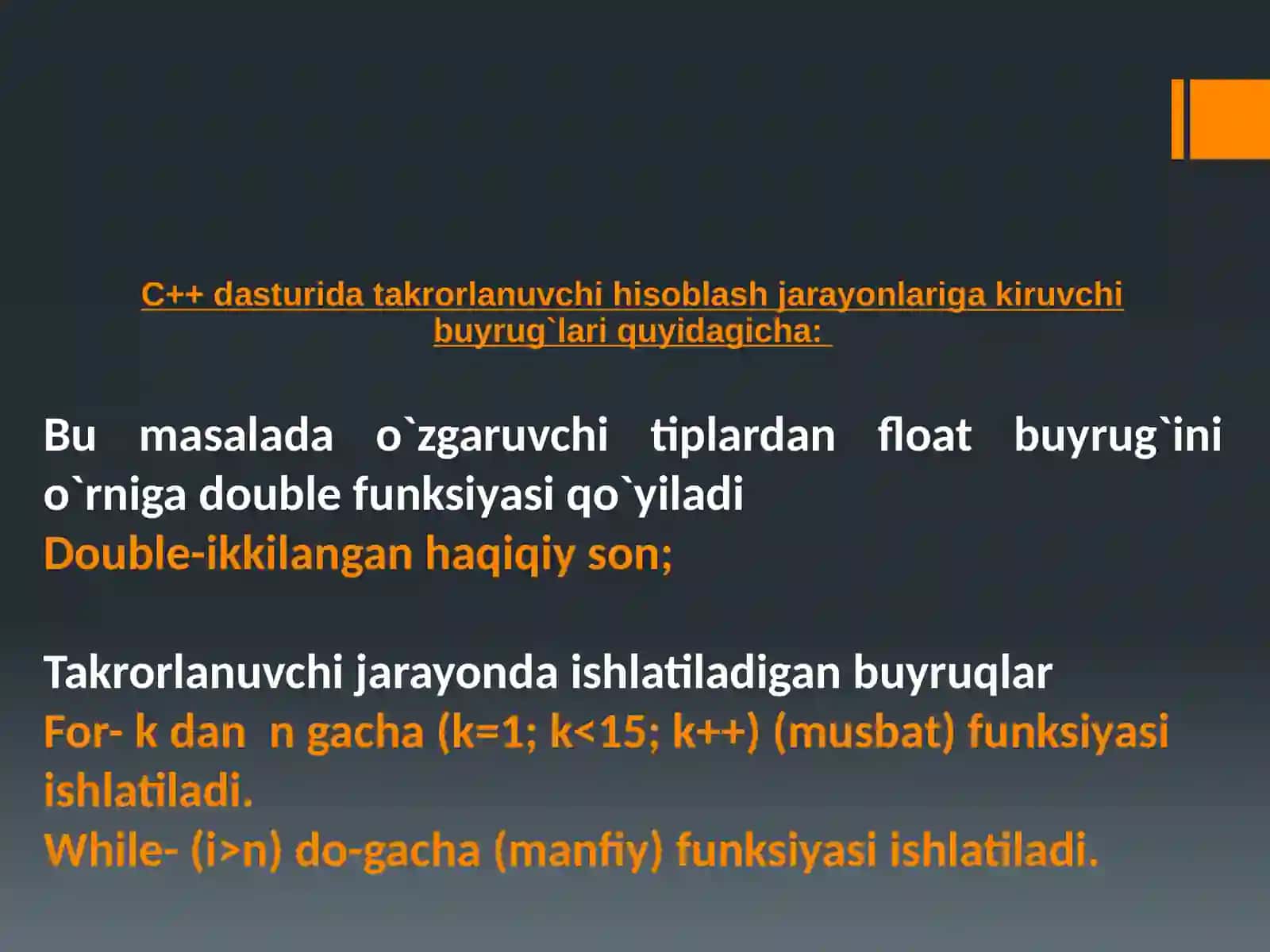 10-Mavzu.Takrorlanuvchi hisoblash jarayoni(3 va 4 darajali) 2
