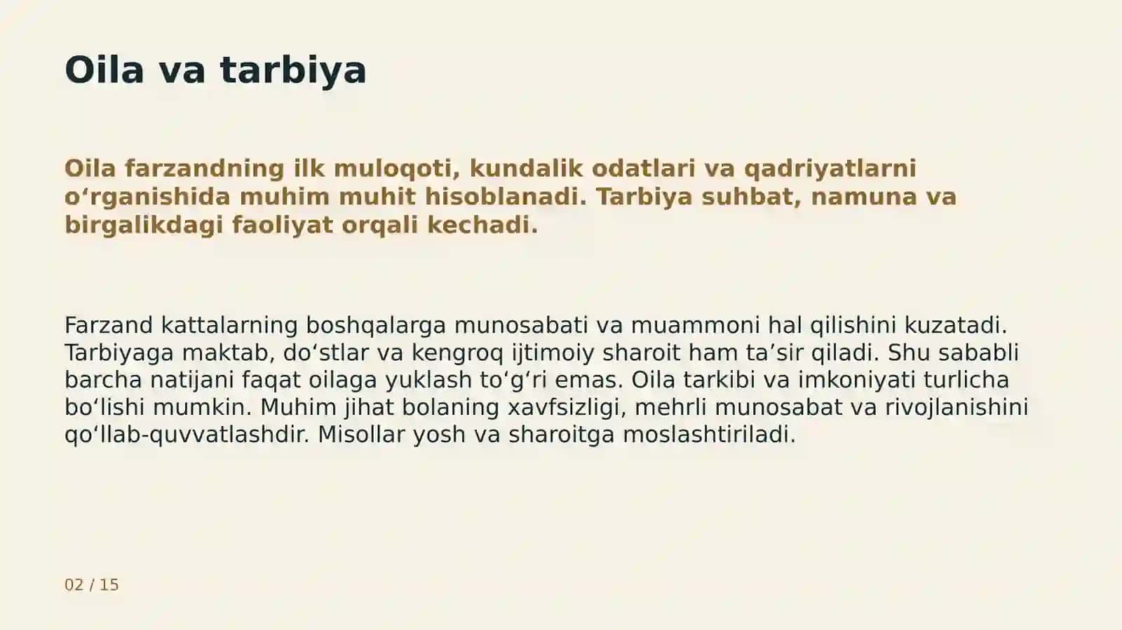 Mehr, namuna, muloqot va mas’uliyatli tarbiya 2