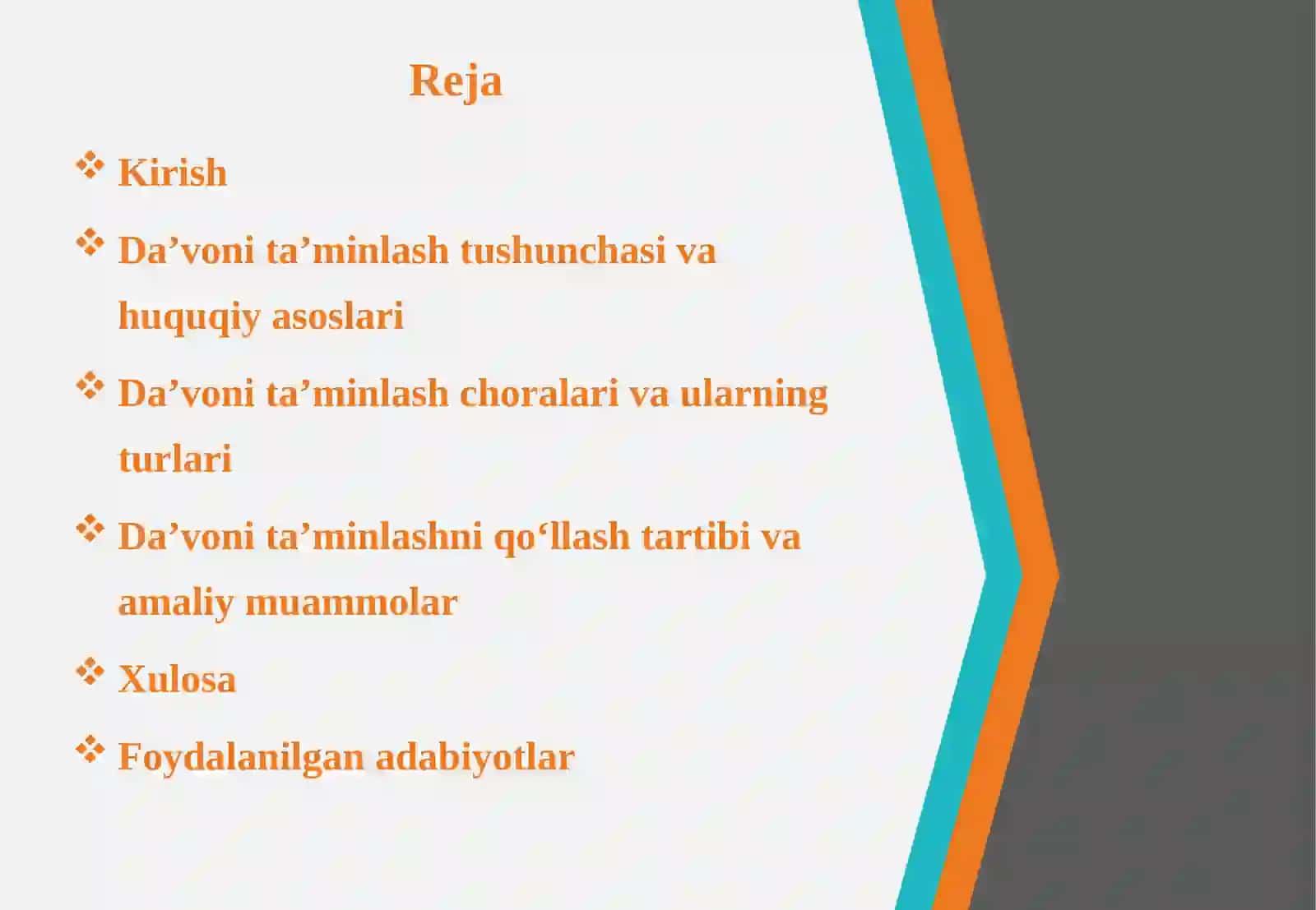 Da’voni ta’minlash tushunchasi va choralari 2