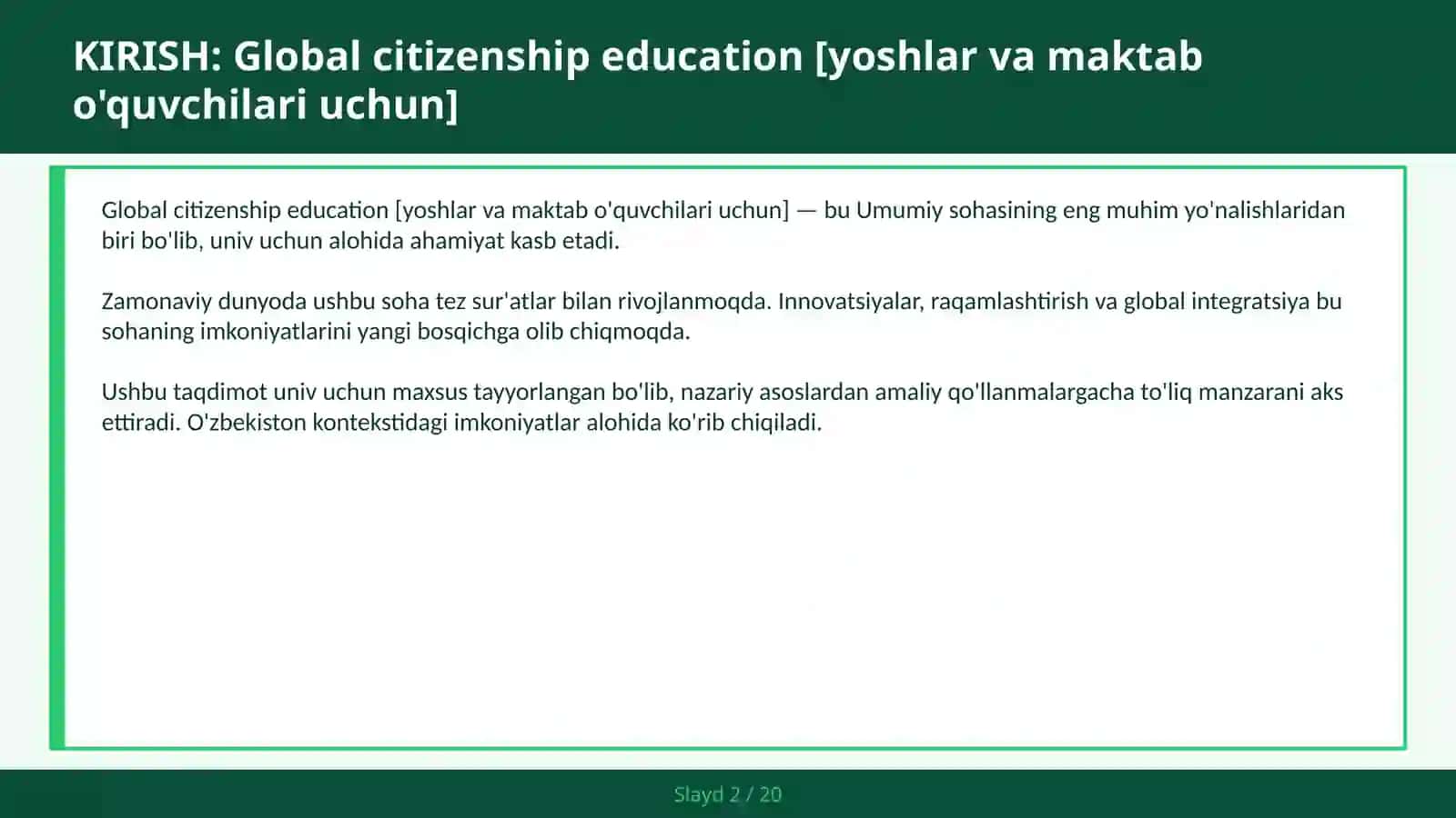 Global citizenship education [YOSHLAR VA MAKTAB O'QUVCHILARI UCHUN] 2