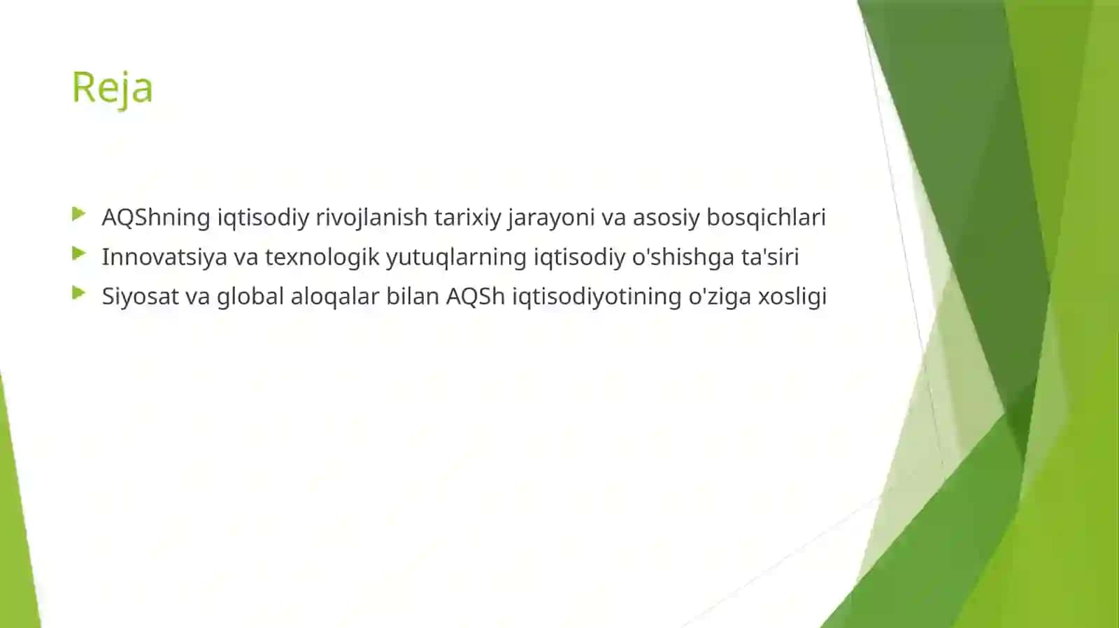 AQShning iqtisodiyotning rivojlanishi 2