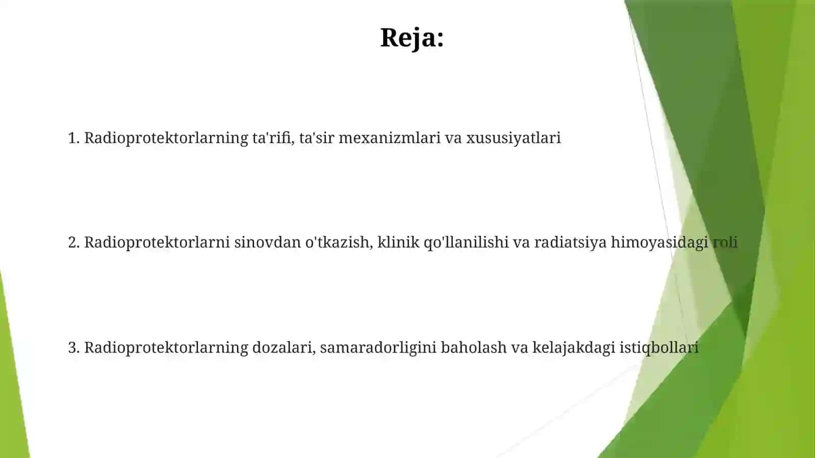 Radioprotektorlar va ularning tavsiflanishi. Radioprotektorlarning qo‘llanilishi 2