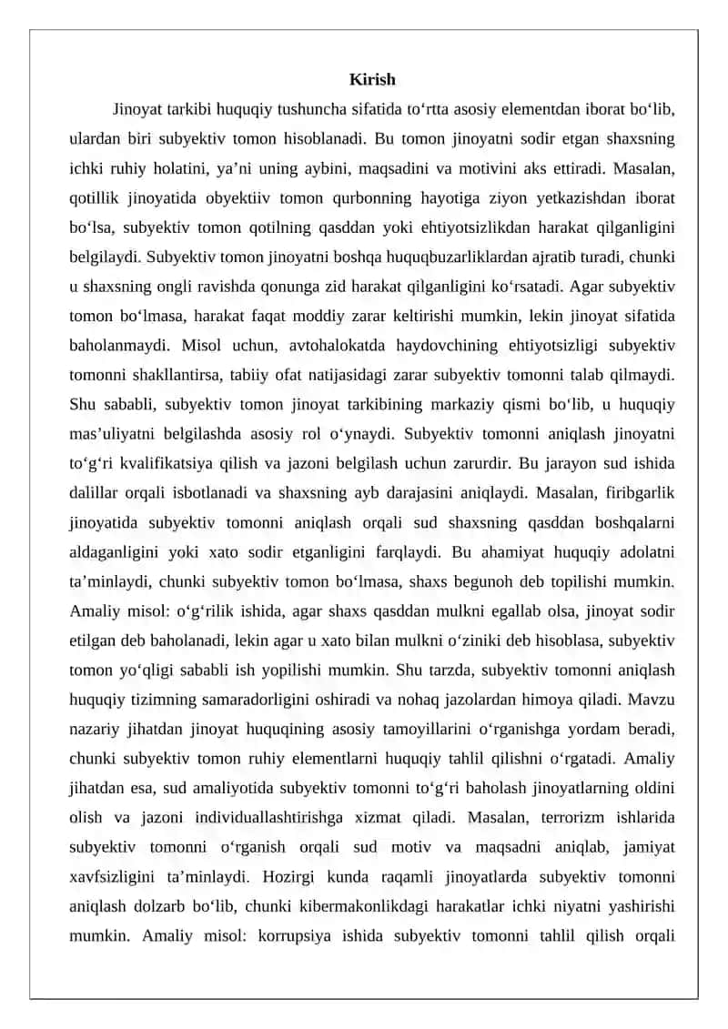 Jinoyatning subyektiv tomoni tushunchasi 2