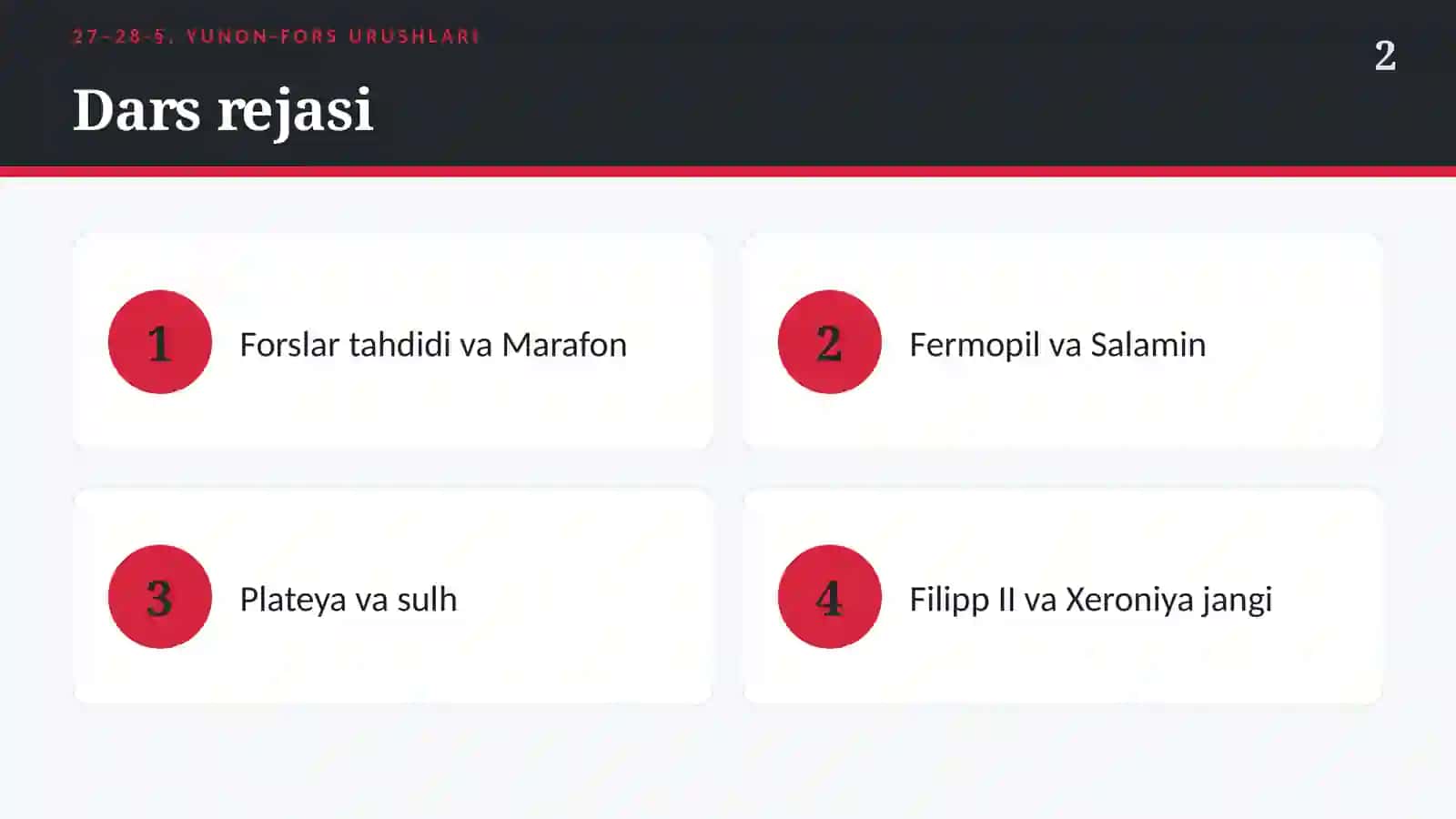 Yunon-fors urushlari (27–28-§) — 6-sinf Qadimgi dunyo tarixi taqdimoti 2