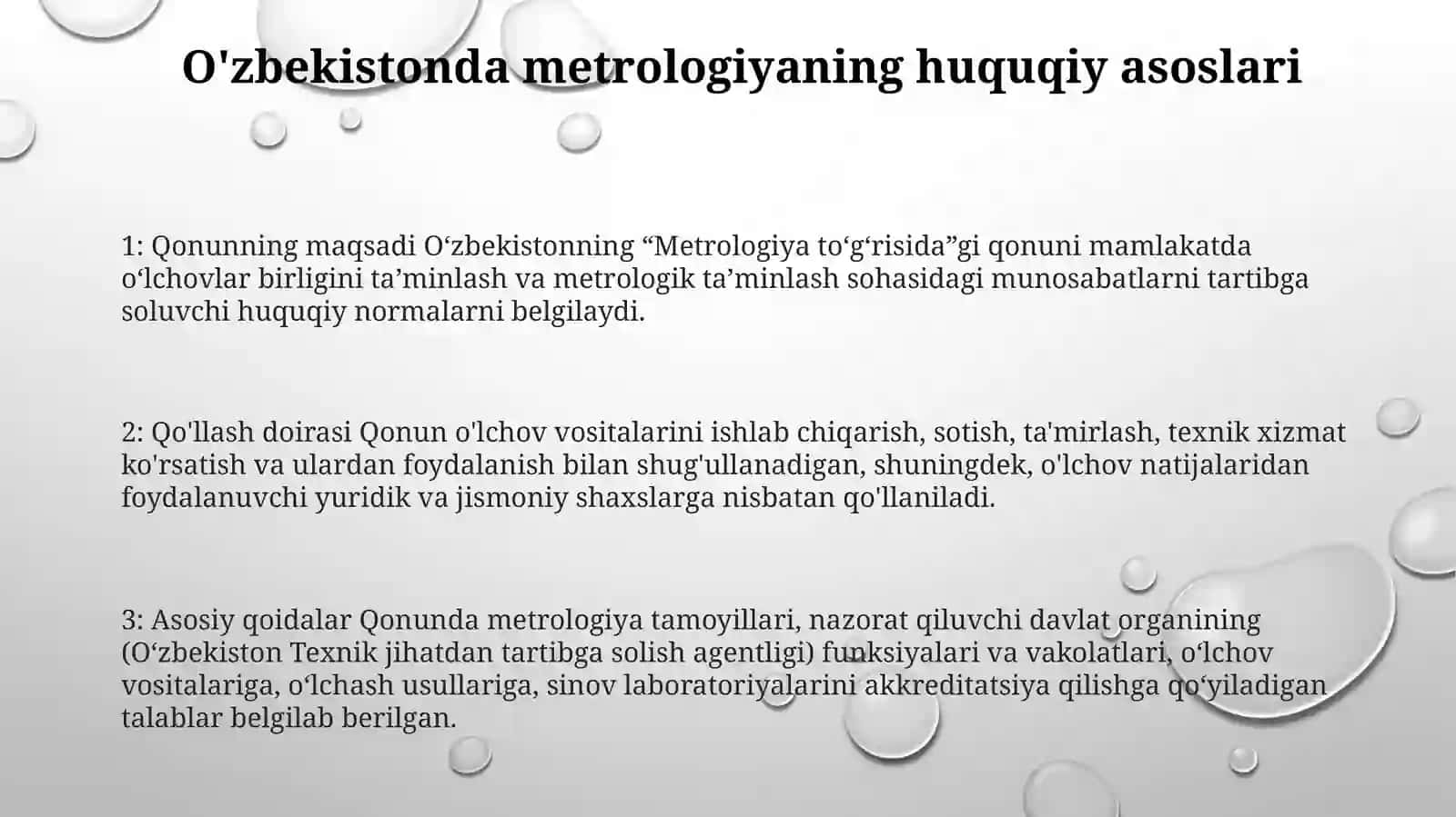 Òzbekiston Respublikasida Metrologik FaoliyatningQonuniyAsoslari 2