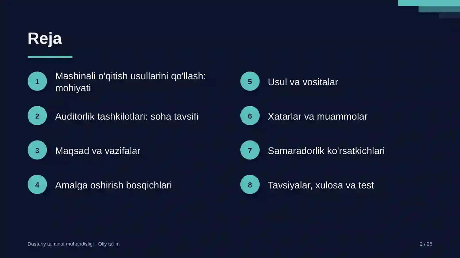 Auditorlik tashkilotlarida mashinali o'qitish usullarini qo'llash 2