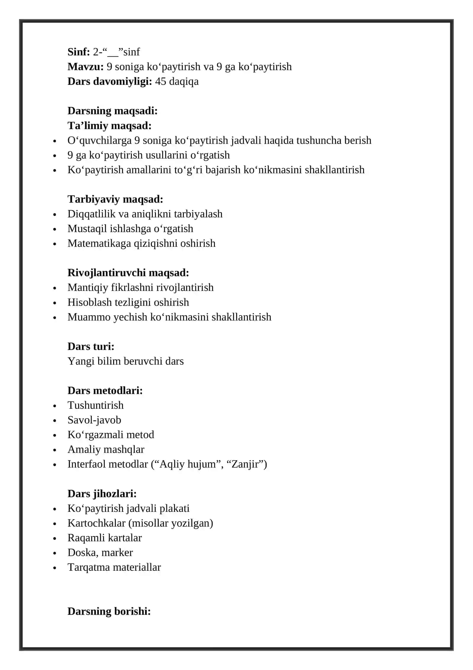 Matematika fanidan dars ishlanmasi 2