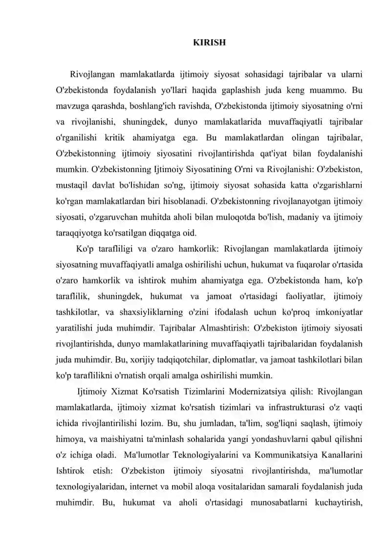Rivojlangan mamlakatlarda ijtimoiy siyosat sohasidagi tajribalar va ulardan o’zbekistonda foydalanish yo’llari 2
