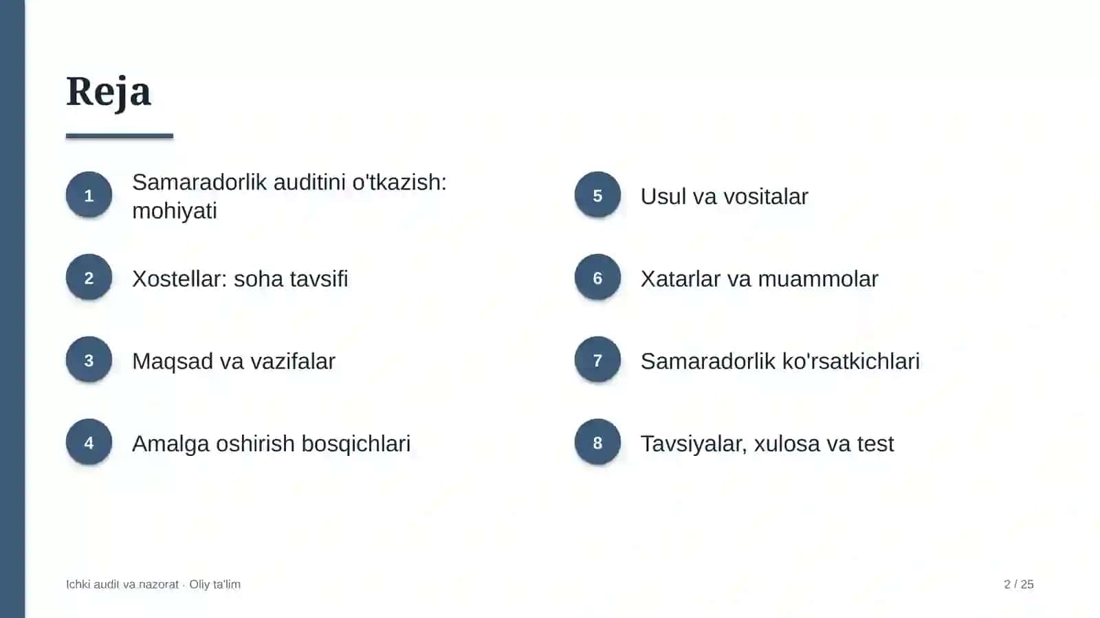 Xostellarda samaradorlik auditini o'tkazish 2