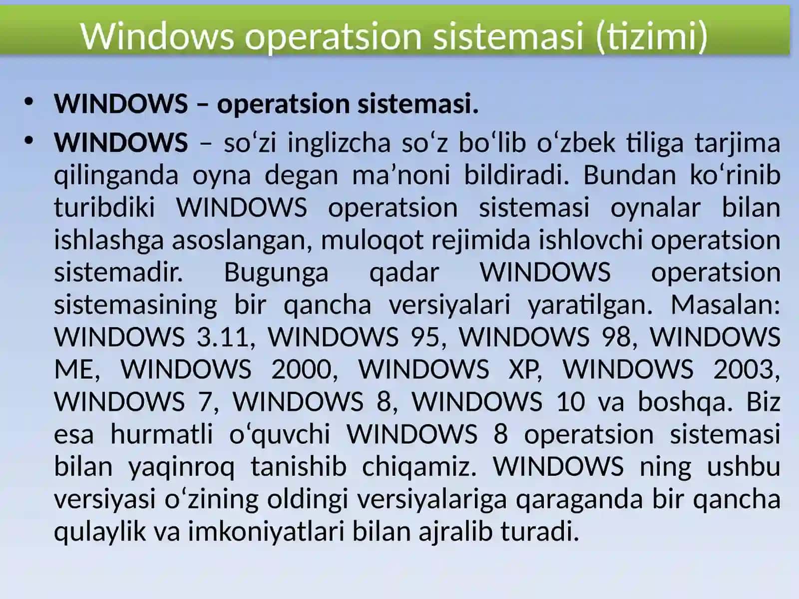 Windows operatsion sistemasi 2