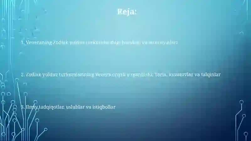 Venera sayyorasi yordamida Zodiak yulduz turkumlarini oʻrganish 2