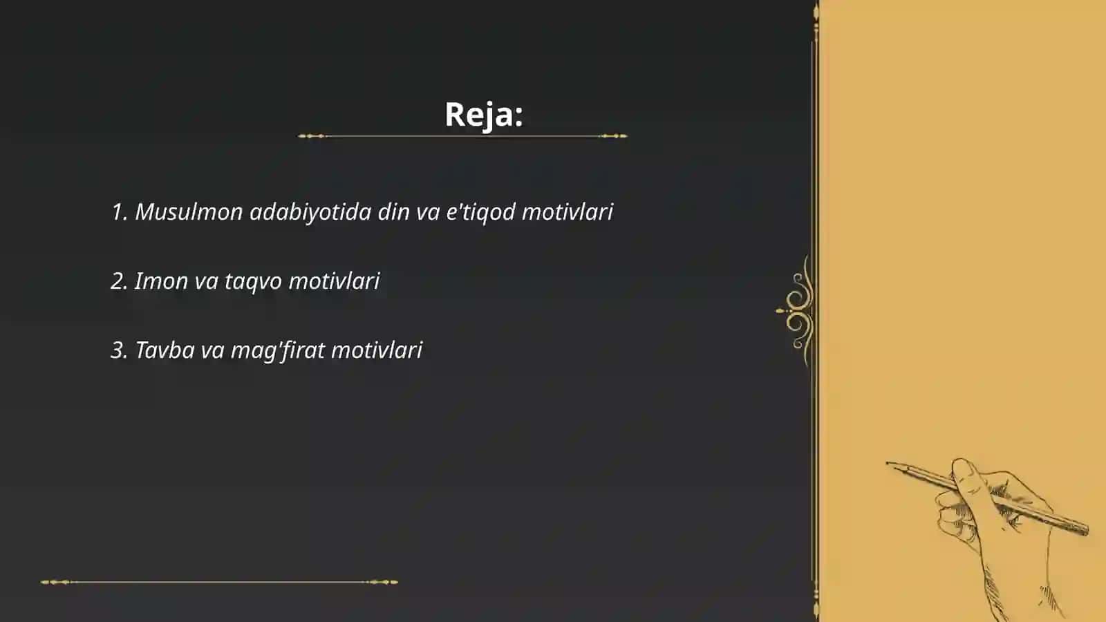 Musulmon adabiyotining gʻoyaviy motivlari taqdimot 2