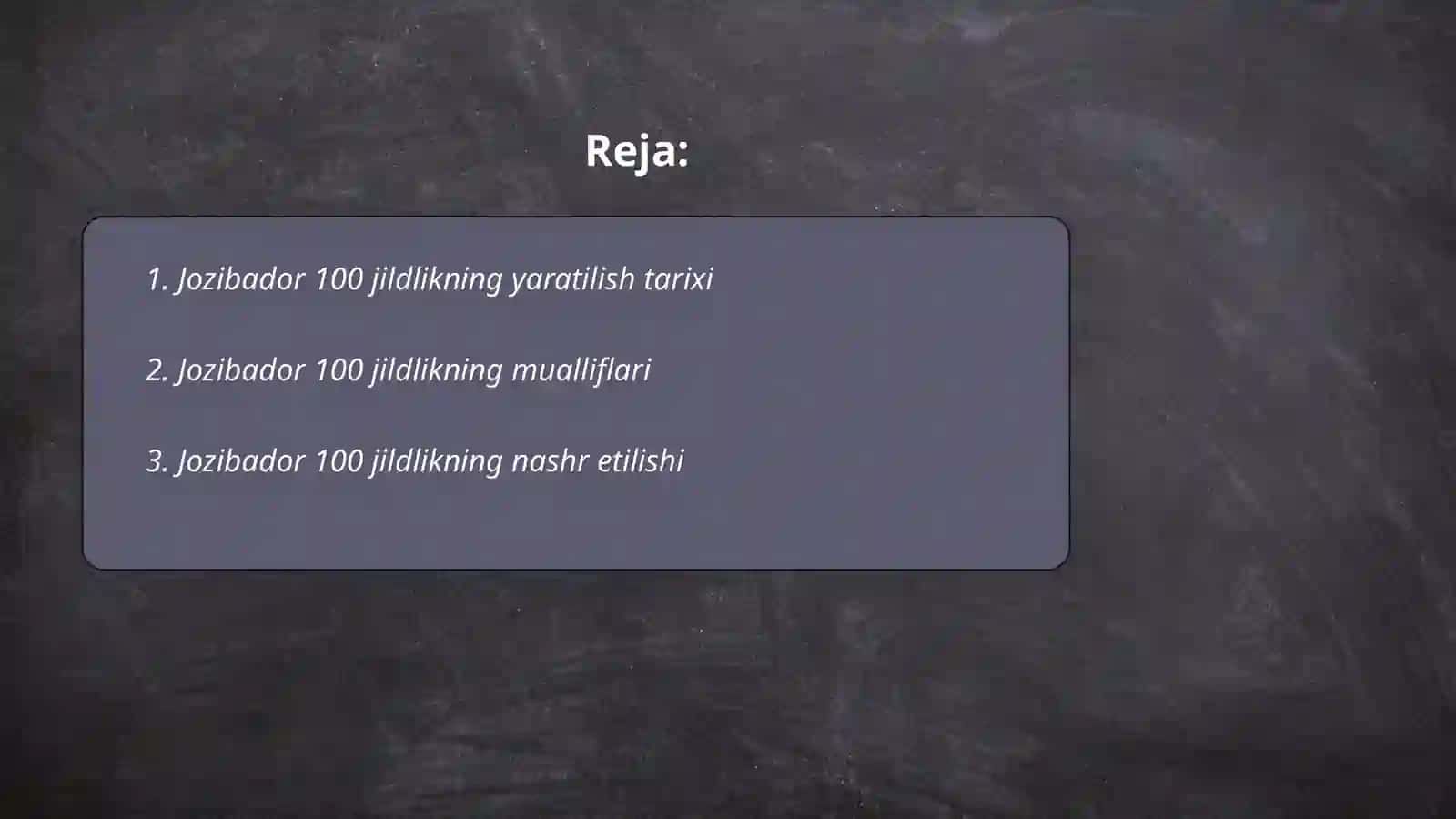 Joʻzibador 100 jildlikning yaratilishi 2