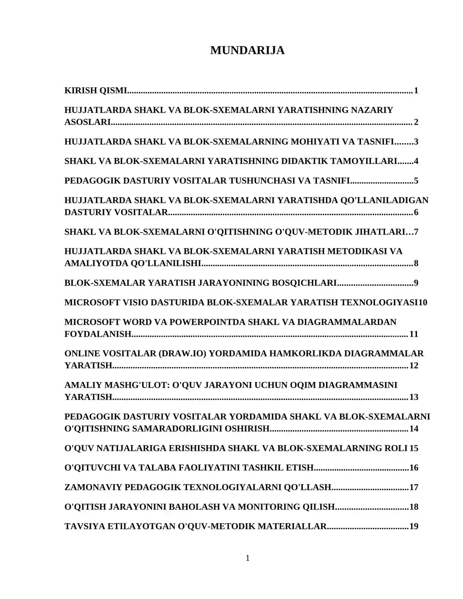 "Hujjatlarda shakl va blok-sxemalar yaratish" mavzusini turli pedagogik dasturiy vositalar yordamida o'qitish metodikasi 2