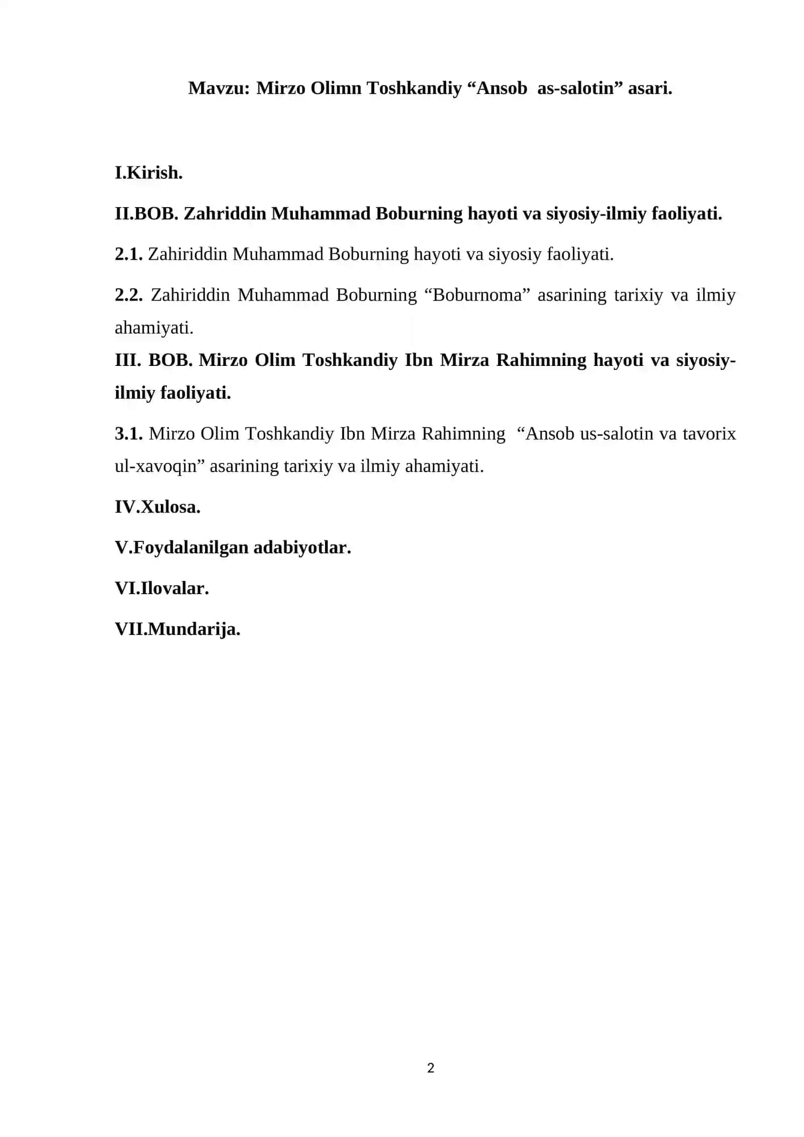 Mirzo Olim Toshkandiy “Ansob as-salotin” asari 2
