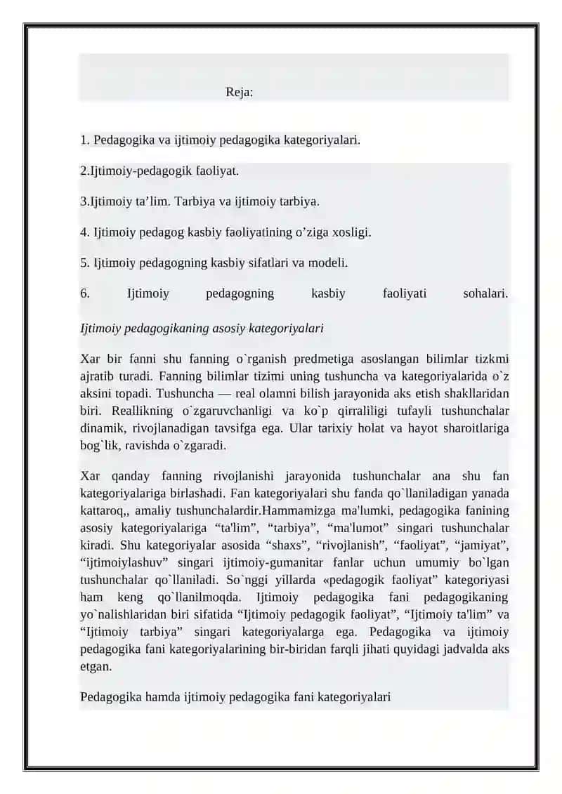 Ijtimoiy Pedagogika Faoliyati 2