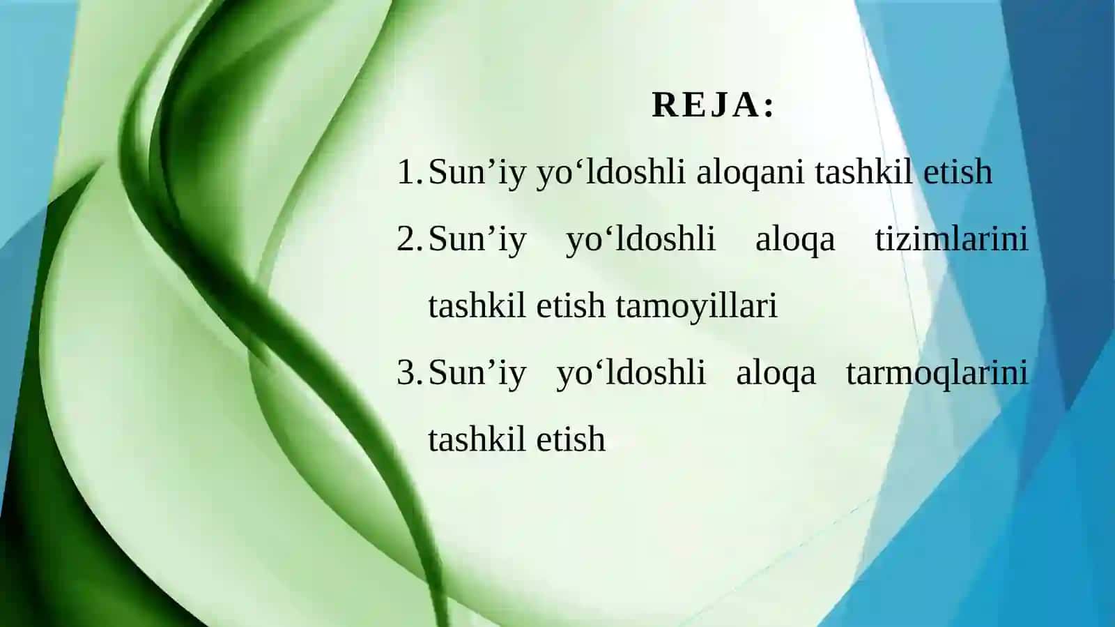 Sunʼiy yoʻldoshli aloqani tashkil etish. Sunʼiy yoʻldoshli aloqa tizimlarini tashkil etish tamoyillari. Sunʼiy yoʻldoshli aloqa tarmoqlarini tashkil etish. 2
