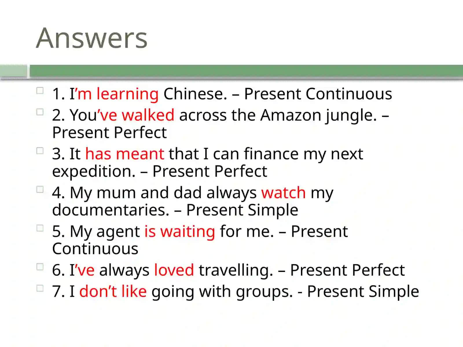 Mavzu: Present Tenses 2