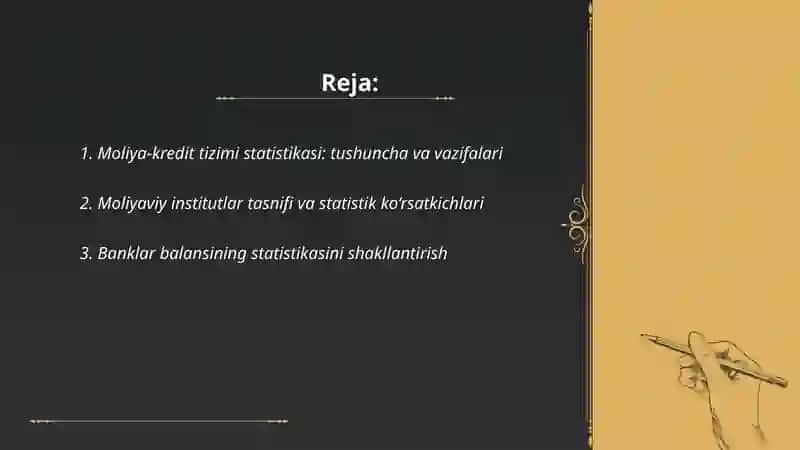 Moliya-kredit tizimi statistikasi 2