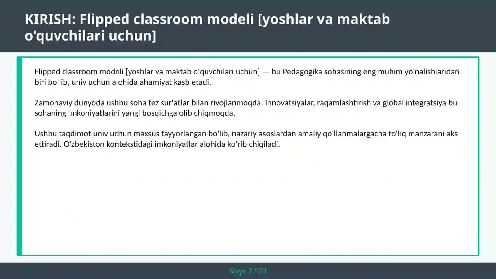 Flipped classroom modeli [yoshlar va maktab o'quvchilari uchun] 2