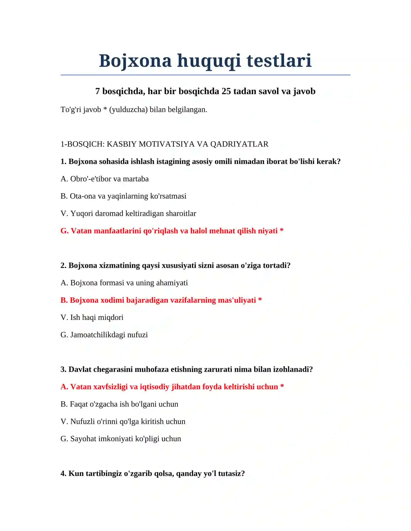 Bojxona huquqi testlari 2