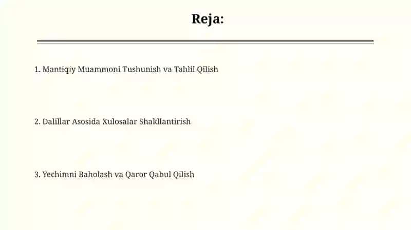 Mantiqiy fikrlashga oid muammoni yechish 2
