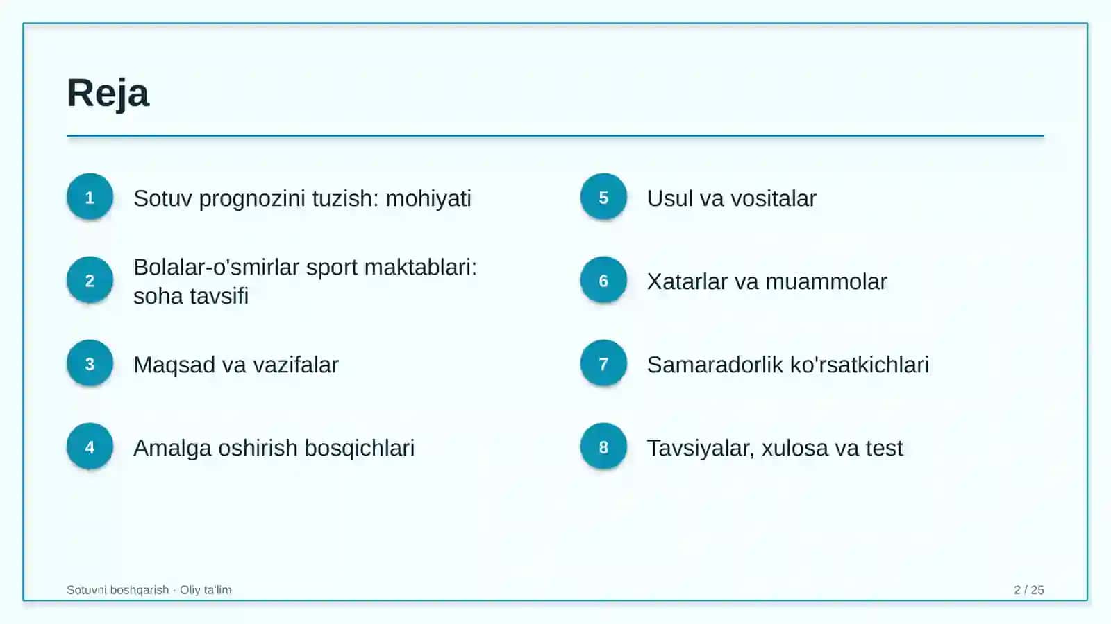 Bolalar-o'smirlar sport maktablarida sotuv prognozini tuzish 2