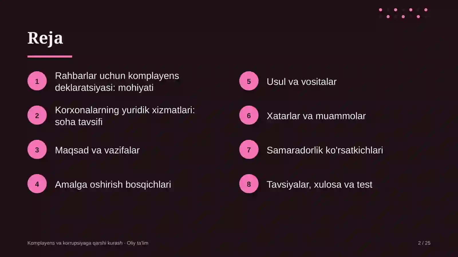 Korxonalarning yuridik xizmatlarida rahbarlar uchun komplayens deklaratsiyasini joriy etish 2