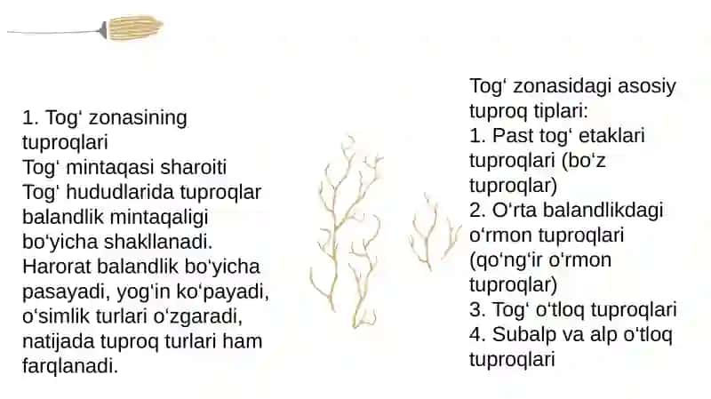 Togʻ va choʻl zonasining tuproqlari.Lalmi va yaylov tuproqlari unumdorligi 2